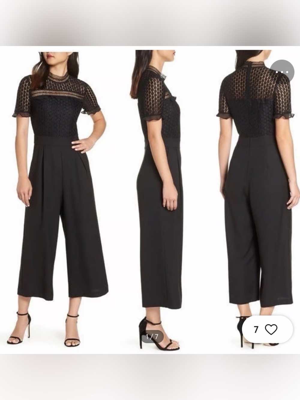 Chelsea28 Black Lace-Detail Wide-Leg Cropped Jumpsuit